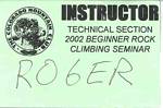 Roger J. Wendell's BRCS instructor's badge - 2002