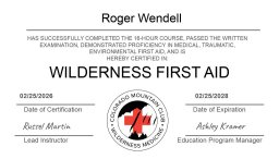 CMC Wilderness First Aid Certification Card (Back)
