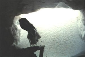 Looking out the Snow Cave Entrance, RMNP - 02-18-1996