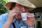 Tami drinking coffee in Brazil near the Iguaçu Waterfalls - 02-05-2011
