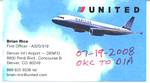 United Airline Thank You Note Flight 1207 From OKC to DIA - 07-19-2008
